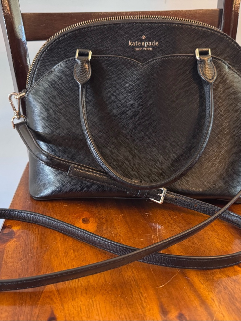 kate spade Black Saffiano Dome Satchel with Crossbody Strap